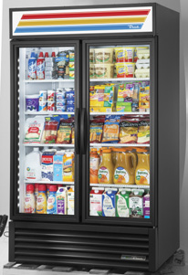 Product image #8 for True Two-Section Glass Door Merchandiser Refrigerator with Hinged Low-E Glass Doors and 8 Shelves