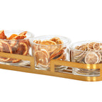 Thumbnail image #1 for Cal-Mil Brooklyn 23797-4-130 Mixology Holder for 16 oz Jars, 3 Compartments, Antique Brass, 13.5"W x 5"D x 4.75"H