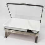 Thumbnail image #1 for Eastern Tabletop EB15624 Waterless Rectangular Chafing Dish with Hinged Reinforced Glass Lid, Two-Compartment Dish, Brushed Stainless Steel Base