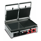 Thumbnail image #1 for SIRMAN USA PD Series 34A3631105SI Double Commercial Panini Grill, Grooved Top & Half Flat/Half Grooved Bottom, Cast Iron Plates