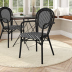 Thumbnail image #2 for Flash Furniture SDA-AD642002A-BKWH-BK-GG Bistro Stacking Chair with Arms, Black/White PE Rattan Seat and Back, Black Aluminum Frame