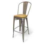 Thumbnail image #1 for JustChair Manufacturing Industrial Collection S42630-SS Tolix-Style Bar Stool with Metal Slat Back, Solid Beech Seat, Steel Frame Case of 4
