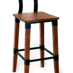 Thumbnail image #1 for ATSMFG ATS AT&S-960-BS Armless Barstool, Rustic Walnut Wood Seat, Black Metal Frame