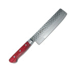 Thumbnail image #1 for Korin Inc HKR-TDNA-165 Damascus Nakiri Knife, 6-3/8 in, Hammered V10 Steel, 50/50 Edge, Burgundy Composite Wood Handle