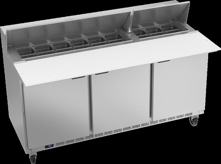 Product image #6 for Beverage-Air 72-Inch Three-Section Sandwich Prep Table Refrigerated Counter with 17-Inch Cutting Board and 18-Pan Opening