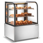 Thumbnail image #1 for USR Brands Marchia MH36 Heated Food Display Warming Case, 2 Adjustable Chrome Shelves, Curved Tempered Glass, Rear Sliding Doors