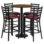 Thumbnail image #1 for Flash Furniture RSRB1028-GG Round Table and 4 Bar Stool Set, 30-Inch Walnut Table, Burgundy Vinyl Seats