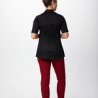 Thumbnail image #2 for Chef Works CBZ04W-BLK-L Women's Short-Sleeve Chef Coat, Raglan, Center Zipper, Black, Large