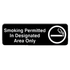 Thumbnail image #1 for Thunder Group PLIS9327BK Smoking Permitted in Designated Area Only Sign, Self-Adhesive, Black/White, 9 x 3 in Case of 144