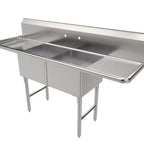 Thumbnail image #1 for ATSMFG MET MET-SE-18182D ATS MFG 2-Compartment Stainless Steel Sink, 72 x 24 x 45 in, 18 x 18 x 12 in Bowls, Left & Right Drainboards