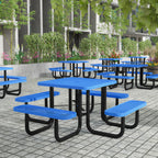 Thumbnail image #2 for Flash Furniture SLF-EMS-46-BL-GG Outdoor Picnic Table, 46" Square Expanded Metal Mesh Top and Seats, Blue Steel Frame, Umbrella Hole