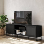 Thumbnail image #2 for Flash Furniture EV-ET4216-ZZ-BLK-GG 65-Inch TV Stand, Black, 2 Rattan Soft-Close Doors, Fixed Center Shelf