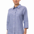 Thumbnail image #1 for Chef Works Oxford SES01W-BLU-S Chef Shirt, Blue, Poly/Cotton/Elastane, Small, 3/4 Sleeve, Snap Front