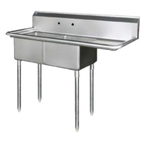 Thumbnail image #1 for Blue Air FSE LLC BS2-18-12/R 2-Compartment Stainless Steel Sink with Right Drainboard, 18 x 18 x 12 in Bowls, Legs
