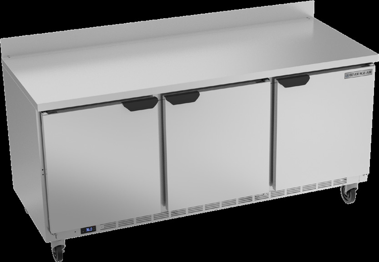 Product image #6 for Beverage-Air 72-Inch Three-Section Worktop Refrigerator with 3 Solid Doors and Rear-Mounted Self-Contained R290 Refrigeration