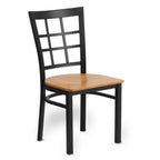 Thumbnail image #1 for JustChair Manufacturing M27118-BLK-VS Stackable Side Chair, Grid Metal Back, Veneer Wood Seat, Black Steel Frame