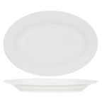 Thumbnail image #1 for Tuxton China Modena AMU-028 Ceramic Oval Platter, 15-3/4" x 11", Wide Rim, Pearl White Case of 6