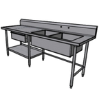 Thumbnail image #1 for Pacific Stainless Products PTD7230C8R20DS 72"W x 30"D Stainless Steel Two-Compartment Sink Prep Table with 8" Backsplash and Undershelf