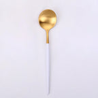 Thumbnail image #1 for Kadra Kitchenware Vikko Dine VF-TS10-VWG Demitasse Tea Spoon, Two-Tone Brushed White & Gold, 18/10 Stainless Steel Case of 12