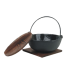 Thumbnail image #1 for Thunder Group IRPA002 Cast Iron Japanese Noodle Bowl, 32 oz, Round, Swing Handle, Wooden Lid and Base Case of 12