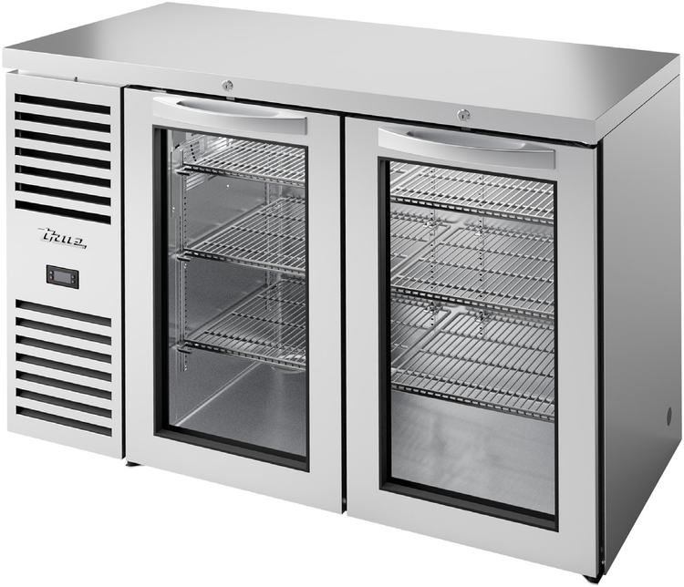 Product image #5 for Two-Section Refrigerated Back Bar Cooler with Glass Doors, 52-Inch Wide, Stainless Steel, Self-Contained Side-Mounted Refrigeration