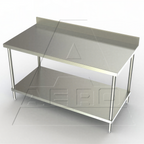 Thumbnail image #1 for AERO Manufacturing 3TSB-2424 Stainless Steel Work Table, 16-Gauge 304 Top, Undershelf, 24"W x 24"D x 39"H, 4" Backsplash