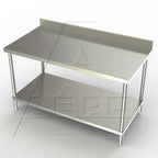 Thumbnail image #1 for AERO Manufacturing 3TSB-3072 Stainless Steel Work Table, 72"W x 30"D x 39"H, 4" Backsplash, Adjustable Undershelf