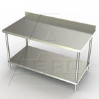 Thumbnail image #1 for AERO Manufacturing 3TSB-3030 Stainless Steel Corner Work Table, 30"W x 30"D, 16 Gauge Top, 4" Backsplash, Adjustable Undershelf