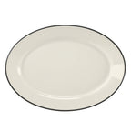 Thumbnail image #1 for Steelite International HL Ivory HL1541743 Rolled Edge Oval China Platter, Black Line, 10.5" x 7.25" Case of 2 Dozen