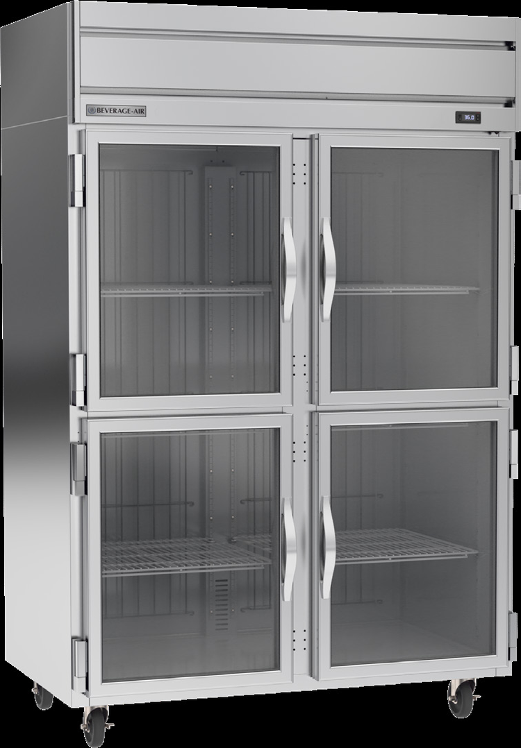 Product image #5 for Beverage Air Horizon Series Two-Section Reach-In Refrigerator with Four Half-Glass Hinged Doors, 46.88 Cu. Ft., Top-Mounted Self-Contained Refrigeration