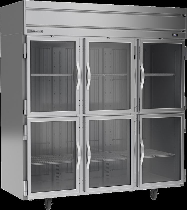 Product image #5 for Beverage Air Horizon Series 3-Section Half-Glass Door Reach-In Refrigerator, Top-Mounted Self-Contained, 71.52 Cu. Ft.