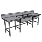 Thumbnail image #1 for Pacific Stainless Products PTD10830C8C24D Two-Compartment Sink Table, 108"W x 30"D, 16-Gauge 304 Stainless Top, 8"H Backsplash