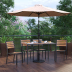 Thumbnail image #2 for Flash Furniture XU-DG-304860364-UB19BTN-GG Patio Dining Set, 48 x 30 in Rectangular Synthetic Teak Table, 4 Faux Teak Chairs, Tan Umbrella