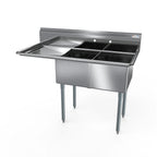 Thumbnail image #1 for NBR Equipment 2SG-162012L18 2-Compartment Stainless Steel Sink with Left Drainboard, 18-Gauge Top, 52-1/2"W x 25-1/2"D x 43-3/4"H