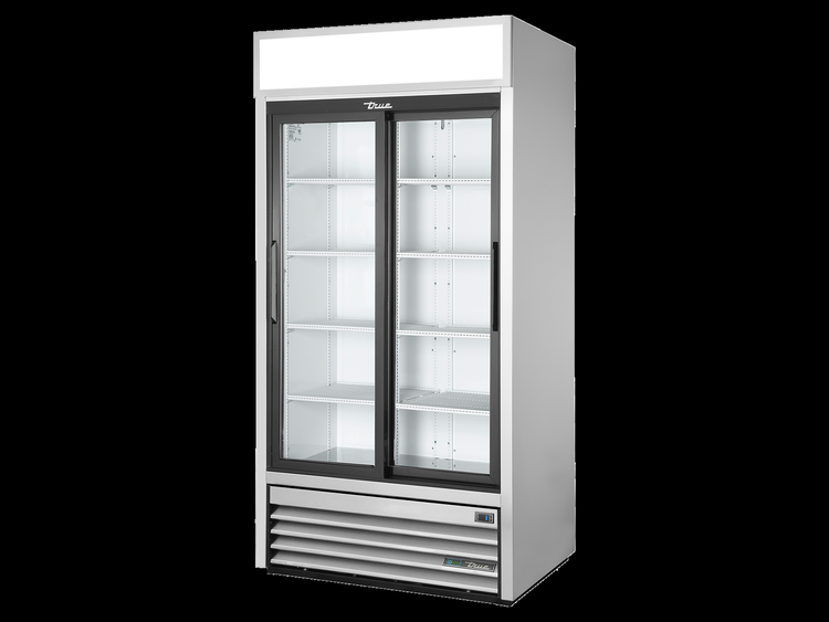 Product image #5 for True 2-Section Sliding Glass Door Merchandiser Refrigerator with 8 Shelves and LED Lighting