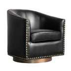 Thumbnail image #1 for Flash Furniture BS-AC22-061-BLKPU-GG Commercial Black LeatherSoft Barrel Accent Armchair with 360° Swivel and Brass Nailhead Trim
