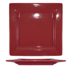 Thumbnail image #1 for International Tableware Elite Harvest EL-10-RH Square Stoneware Plate, 10-3/4", Wide Rim, Rolled Edge, Rhubarb 1 Dozen
