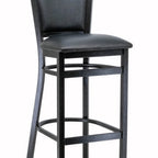 Thumbnail image #1 for G & A Commercial Seating Geo 660 Commercial Bar Stool, Square Upholstered Back and Padded Seat, Black Vinyl, Black Metal Frame, Footrest
