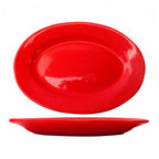 Thumbnail image #1 for International Tableware Cancun CA-51-CR Ceramic Oval Platter, 15-1/2" x 10-1/2", Rolled Edge, Crimson Red 1 Dozen