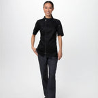 Thumbnail image #1 for Chef Works CBZ03W-BLK-3XL Women's Chef Coat, Raglan Short Sleeve, Offset Zip Front, Black, 3XL