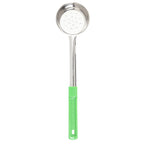 Thumbnail image #1 for TableCraft Products 7704 4 oz Perforated Portion Control Serving Spoon, Stainless Steel with Green Plastic Handle Case of 12