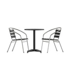 Thumbnail image #1 for Flash Furniture TLH-ALUM-24RD-017BK2-GG Round Metal Table and Two Bronze Aluminum Slat-Back Chairs Set