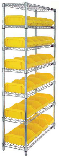 Stationary Bus Cart Bin System Unit with 7 Wire Shelves and 26 Bins, Chrome Plated