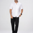 Thumbnail image #1 for Chef Works SHC11-WHT-XL Men's Short-Sleeve Cook Shirt, White, XL, Zip Front, Stretch Poly/Cotton