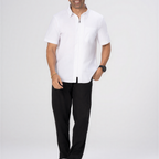 Thumbnail image #1 for Chef Works SHC11-WHT-S Men's White Short-Sleeve Cook Shirt, Zipper Front, Stretch Poly/Cotton, Size S