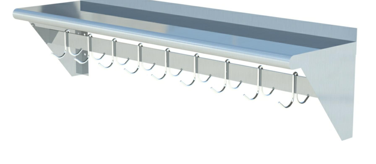Product image #4 for Sapphire Manufacturing Wall-Mounted Overshelf with Pot Rack, 48 Inch x 12 Inch, 9 Hooks