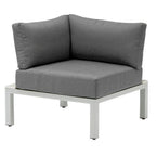 Thumbnail image #1 for G & A Commercial Seating Ravello 8403 Indoor/Outdoor Lounge Corner Seat with Grey Cushions, White-Wash Synthetic Teak and Grey Aluminum Frame