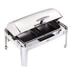 Thumbnail image #1 for Tableware Solutions USA Leone P5000 Rectangular Stainless Steel Chafing Dish with Roll-Top Lid, Canned Heat