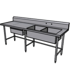 Thumbnail image #1 for Pacific Stainless Products PTD8430C8R20D 84"W x 30"D Stainless Steel Sink Table, 16 Gauge, (2) 20" Sinks, 8" Backsplash