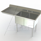 Thumbnail image #1 for AERO Manufacturing MF2-2418-18L 2-Compartment Stainless Steel Sink, 18"W x 24"D Compartments, Left Drainboard, 14" Deep, 7"H Backsplash